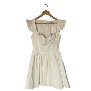 House of CB White Coquette Babydoll Milkmaid Cottage Flutter Sleeve Medium NWT